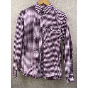 Banana Republic Men’s Long Sleeve Button Up Size L 16-16.5 Burgundy Gray White